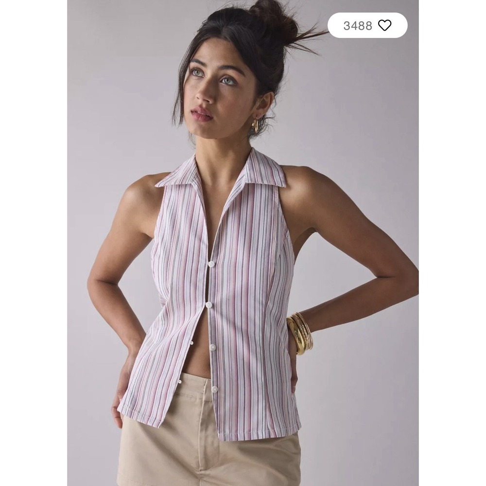 Urban Outfitters Party Girl Sleeveless Shirt Small Stripe Cotton Blend NWT $45